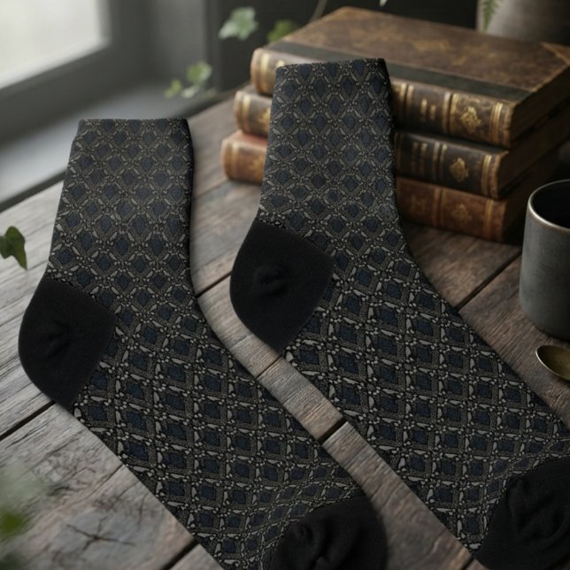 Calcetines Damasco de Ónix Gótico Cuervo (Moody onyx gothic damask raven socks for dark academia fans and gothic birthday celebrations.)