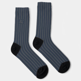 Calcetines Dark blue stripes with your initials in gray