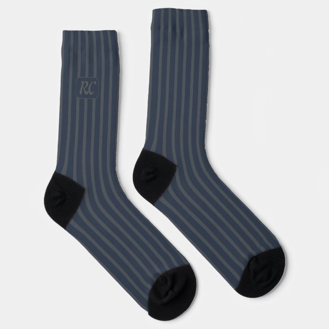 Calcetines Dark blue stripes with your initials in gray (Derecha)