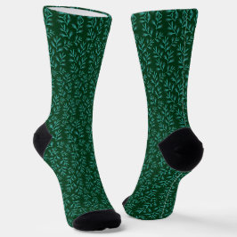 Calcetines  Dark Green Background with Teal Botanical Leaves