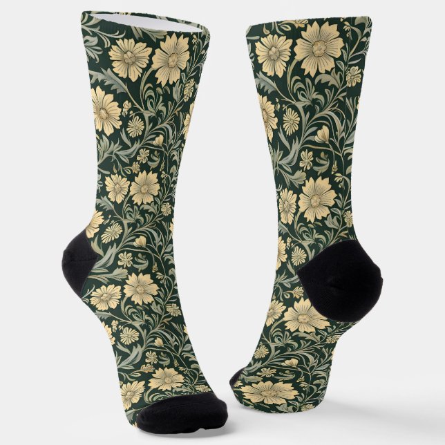 Calcetines Dark green stylized yellow flowers  pattern  (Angular)