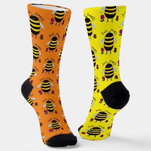 Calcetines de abeja de dibujos animados Feliz abej
