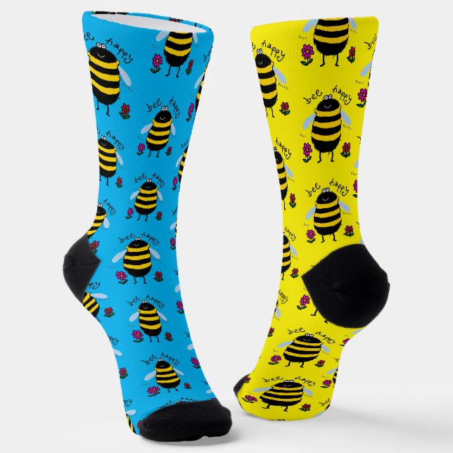 Calcetines de abeja de dibujos animados Feliz abej (Angular)