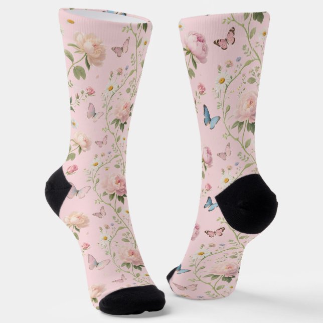 Calcetines de Acuarela de Mariposa Floral (Angular)