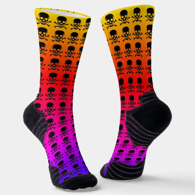 Calcetines de alto rendimiento de neón Black Skull (Angular)