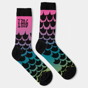 Calcetines de arcoíris con patrón de sirena monogr