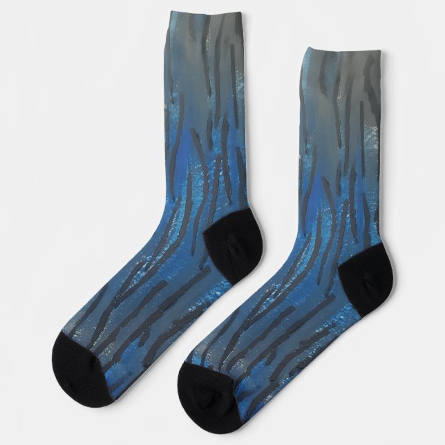 Calcetines de arte de línea azul gris negro (Izquierda)