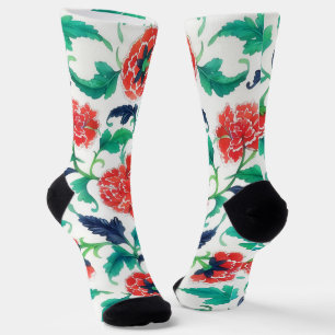 Calcetines de Arte Floral Rojo Estilo Vintage