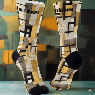 Calcetines de Arte Moderno de Oro y Negro Geométri