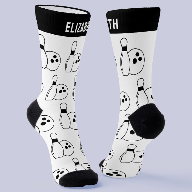 Calcetines de bolos personalizados en blanco y neg (🎳 Step up your game with custom bowling socks! 🧦)