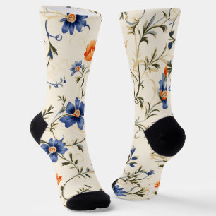 Calcetines de color crema con azul y naranja intri