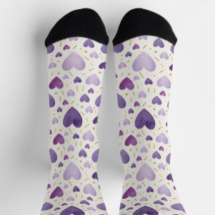 Calcetines de corazón de acuarela de lavanda real