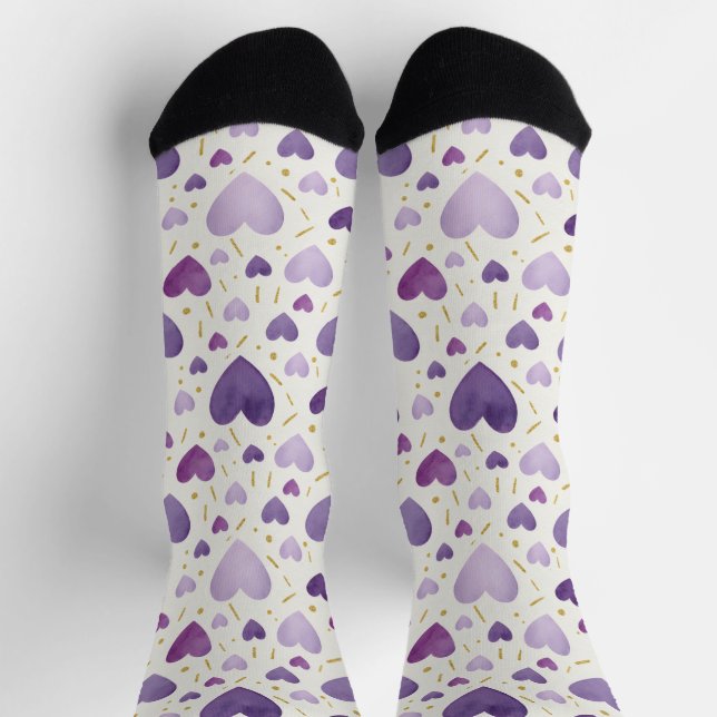 Calcetines de corazón de acuarela de lavanda real  (Arriba)