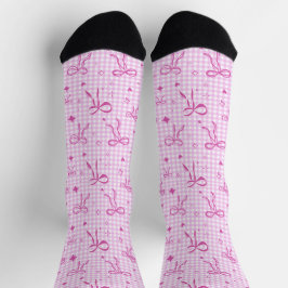 Calcetines de Cuadros con Lazo Rosa