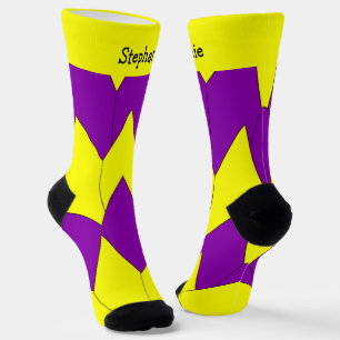 Calcetines de diseño Art Deco amarillo púrpura