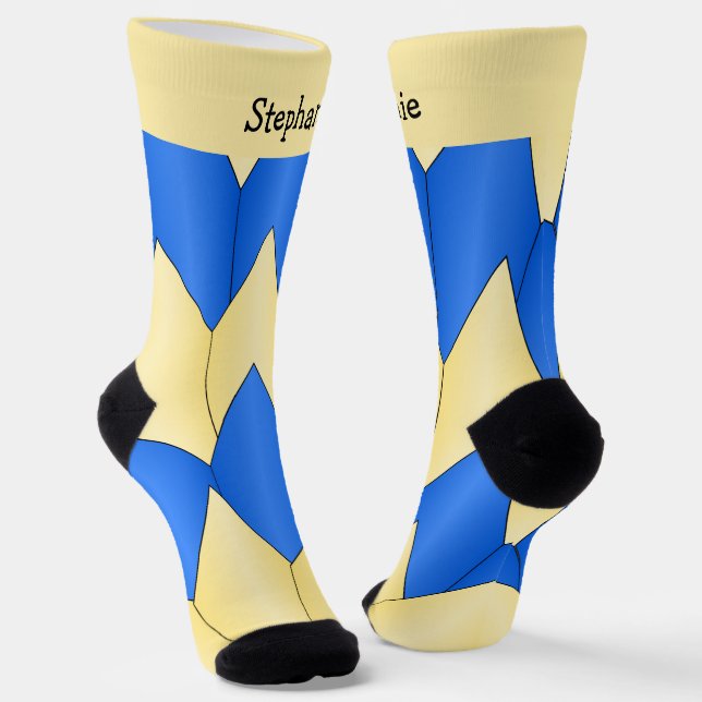 Calcetines de diseño Art Deco azul amarillo (Angular)