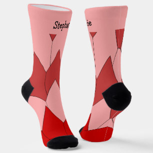 Calcetines de diseño de Art Deco Rosa Rojo