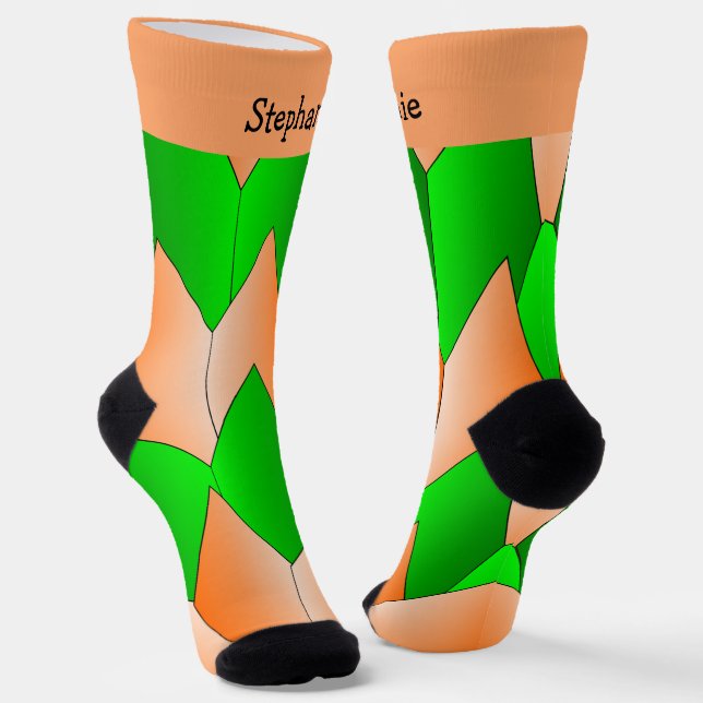Calcetines de diseño verde Naranja Art Deco (Angular)