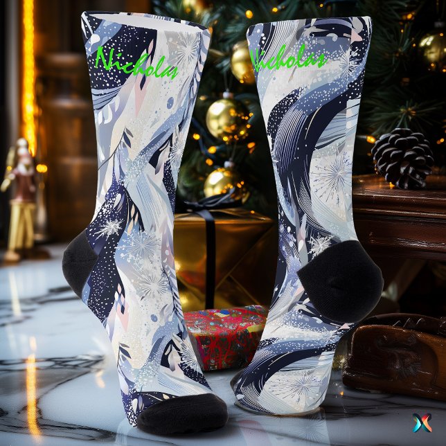 Calcetines de estrellas de invierno en azul marino (Subido por el creador)