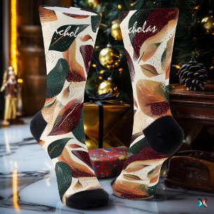 Calcetines de Follaje de Otoño en Crema, Borgoña y