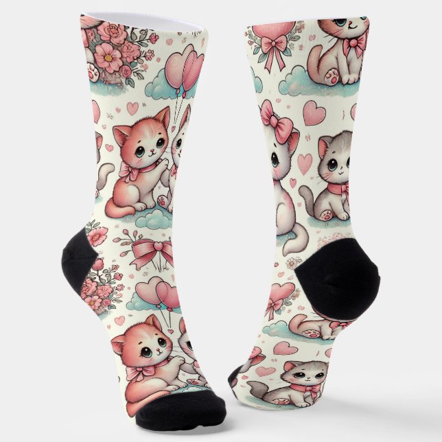 Calcetines de gatitos románticos y dulces - Pastel (Angular)
