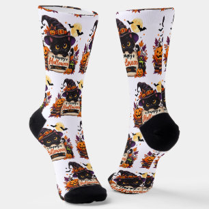 Calcetines de gato de Halloween con nombre persona