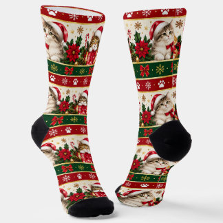 Calcetines de gato de Navidad | Gatito festivo y h