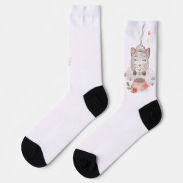 calcetines de gatos florales de acuarela divertida