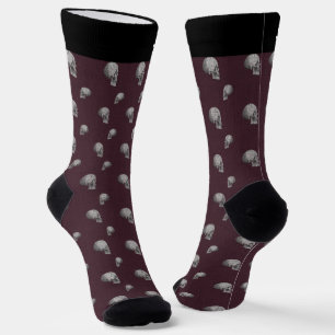 Calcetines de Halloween de cráneo de Borgoña con n