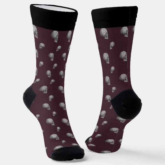 Calcetines de Halloween de cráneo de Borgoña con n (Angular)