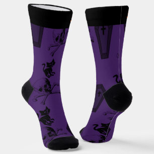 Calcetines de Halloween de lavanda y negro espeluz