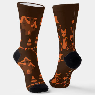 Calcetines de Halloween naranja y marrón espeluzna