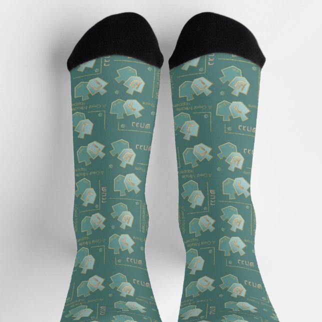 Calcetines de Hanukkah "Dreidels Turquesa" (Arriba)