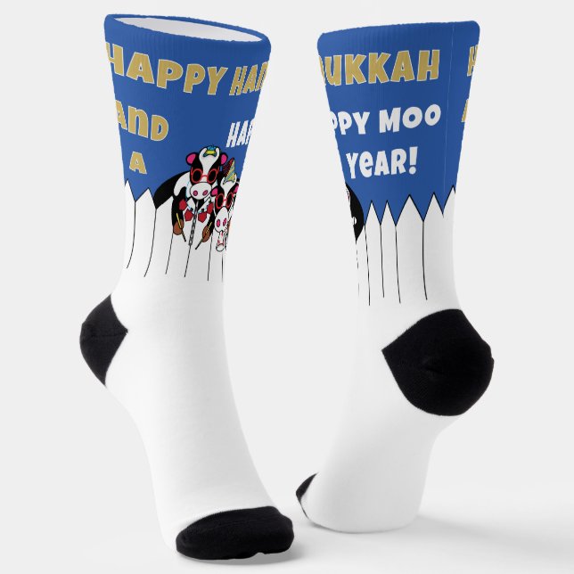 Calcetines de Hanukkah "Feliz año MOO" (Angular)