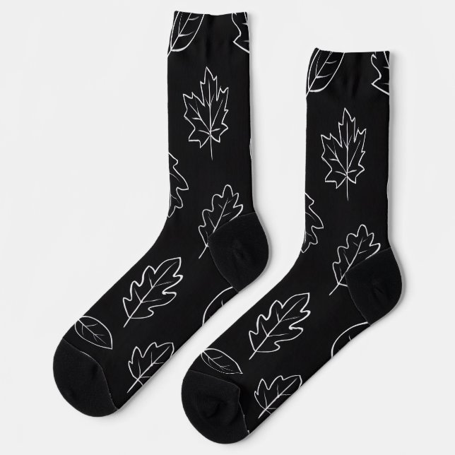 Calcetines de hoja de otoño en blanco y negro | Ot (Izquierda)