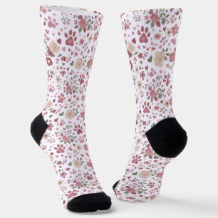 Calcetines de Huella de Pata Floral para Amantes d