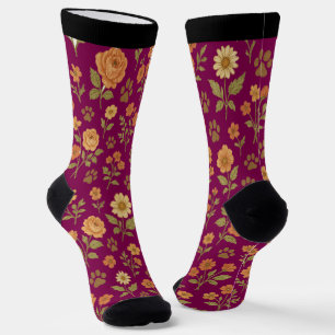 Calcetines de impresión de trineo floral vintage -