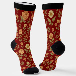 Calcetines de impresión de trineo floral vintage -