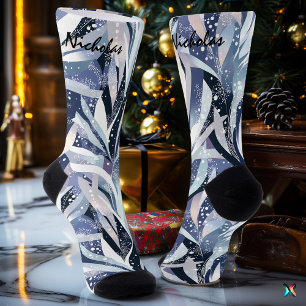 Calcetines de invierno de hoja escarchada en azul