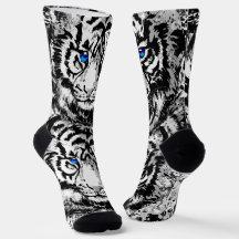 Calcetines de la cabeza del tigre blanco - Ojos az