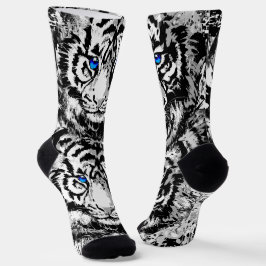 Calcetines de la cabeza del tigre blanco - Ojos az