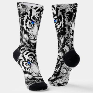 Calcetines de la cabeza del tigre blanco - Ojos az