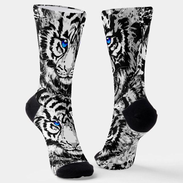Calcetines de la cabeza del tigre blanco - Ojos az (Angular)