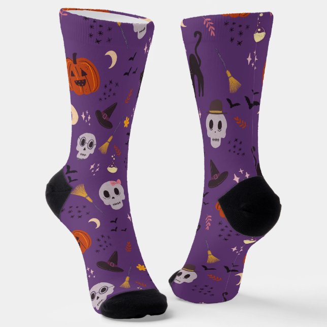 Calcetines de la tripulación de Halloween - Calave (Angular)