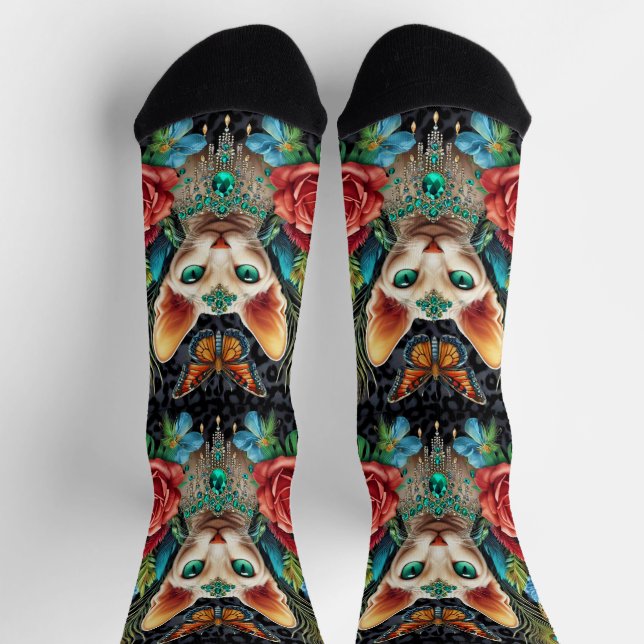 Calcetines de la tripulación del gato Sfinx blanco (Arriba)