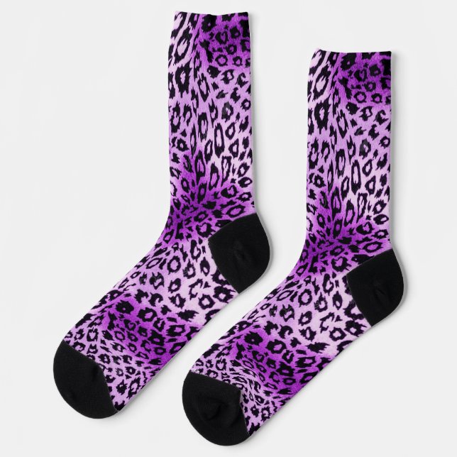 Calcetines de moda con estampado de leopardo púrpu (Izquierda)