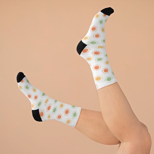Calcetines de muñeca divertida feliz de Sun Happy  (Colorful Sun Happy Doodle Fun Crew Socks)