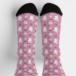 Calcetines de muñeco de nieve rosa festivos