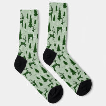 Calcetines de navidad, ciervos verdes y árboles