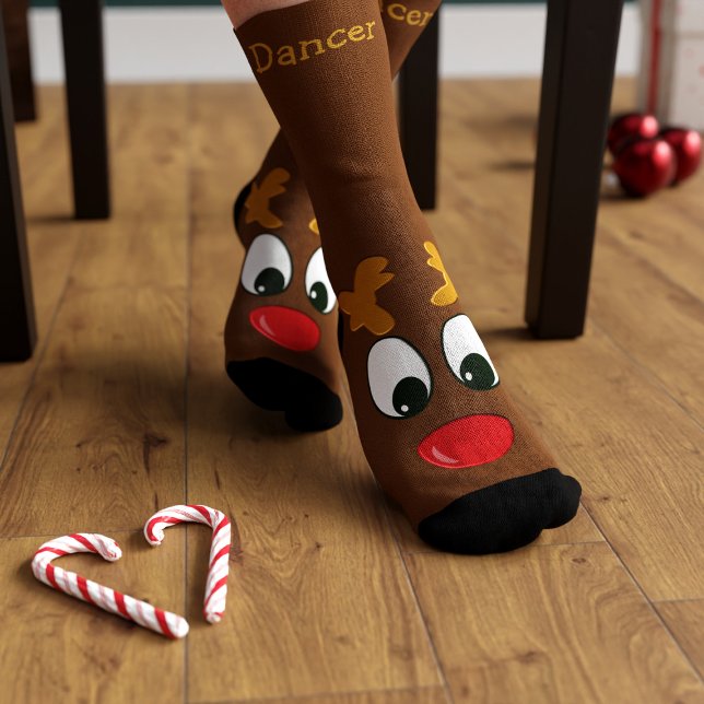 Calcetines de Navidad personalizados de reno para  (🦌 Prancer and Dancer are the names I've chosen for these reindeer socks. What names would you give?)